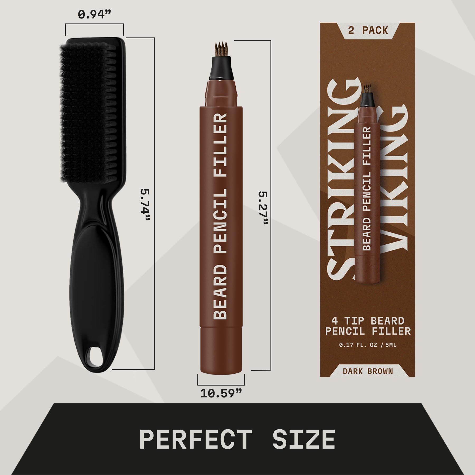 Striking Viking Beard Pencil & Bristle Brush for Men - Dark Brown, 2 Pack