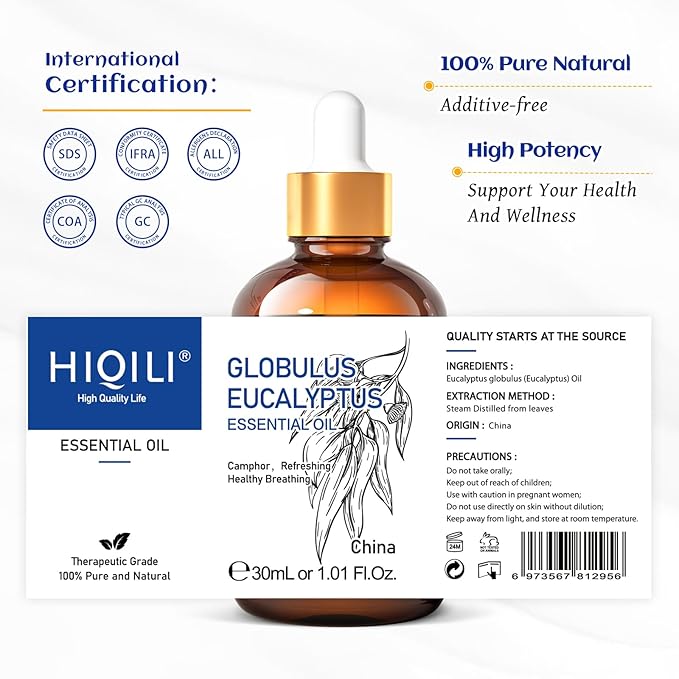 HIQILI Eucalyptus Essential Oil for Diffuser, Humidifier & Aromatherapy