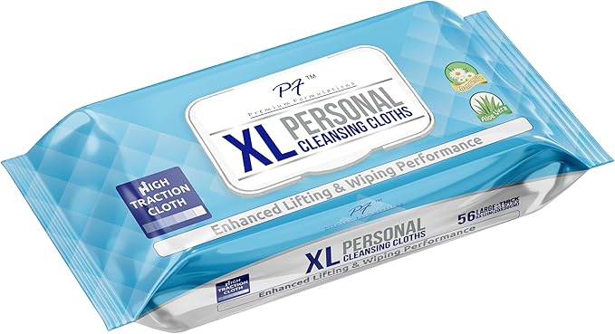 Premium Formulations XL Adult Wipes – (56 Wipes) High Traction, Uber Thick & Extra Large Wash Cloths | Disposable Incontinence Wipes with Aloe for Personal Hygiene