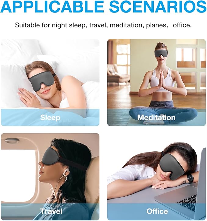 LYSIAN 3D Sleep Mask for Side Sleepers, Blackout Eye Mask with No Pressure on Eyes, Adjustable Comfortable Blindfold with 5 Pairs of Ear Plugs for Sleeping, Travel, Nap, Silver Grey