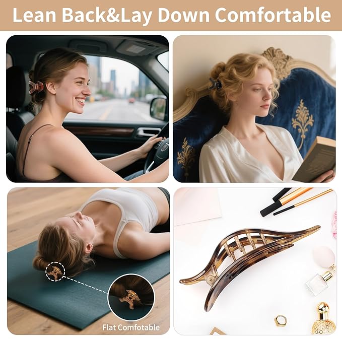 Hair Clips for Women 4.3 Inch Large Hair Claw Clips 8 pcs Square Claw Clips & Flat Hair Clips for Thick or Thin Hair French Concord Hair Barrettes Alligator Hair Accessories for Women (Leopard)