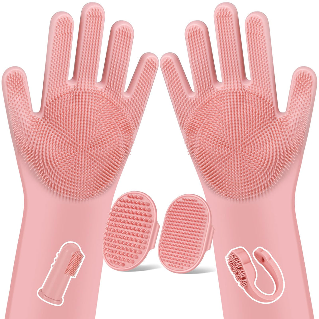 6PCS Grooming & Bath Supplies for Dogs, Cats | Dog Washing Gloves | Dog Bath Brush | Dog Shower Brush | Pet Grooming Gloves | Dog Grooming kit | Pet Supplies for Showerhead & Sprayer (Light Pink)