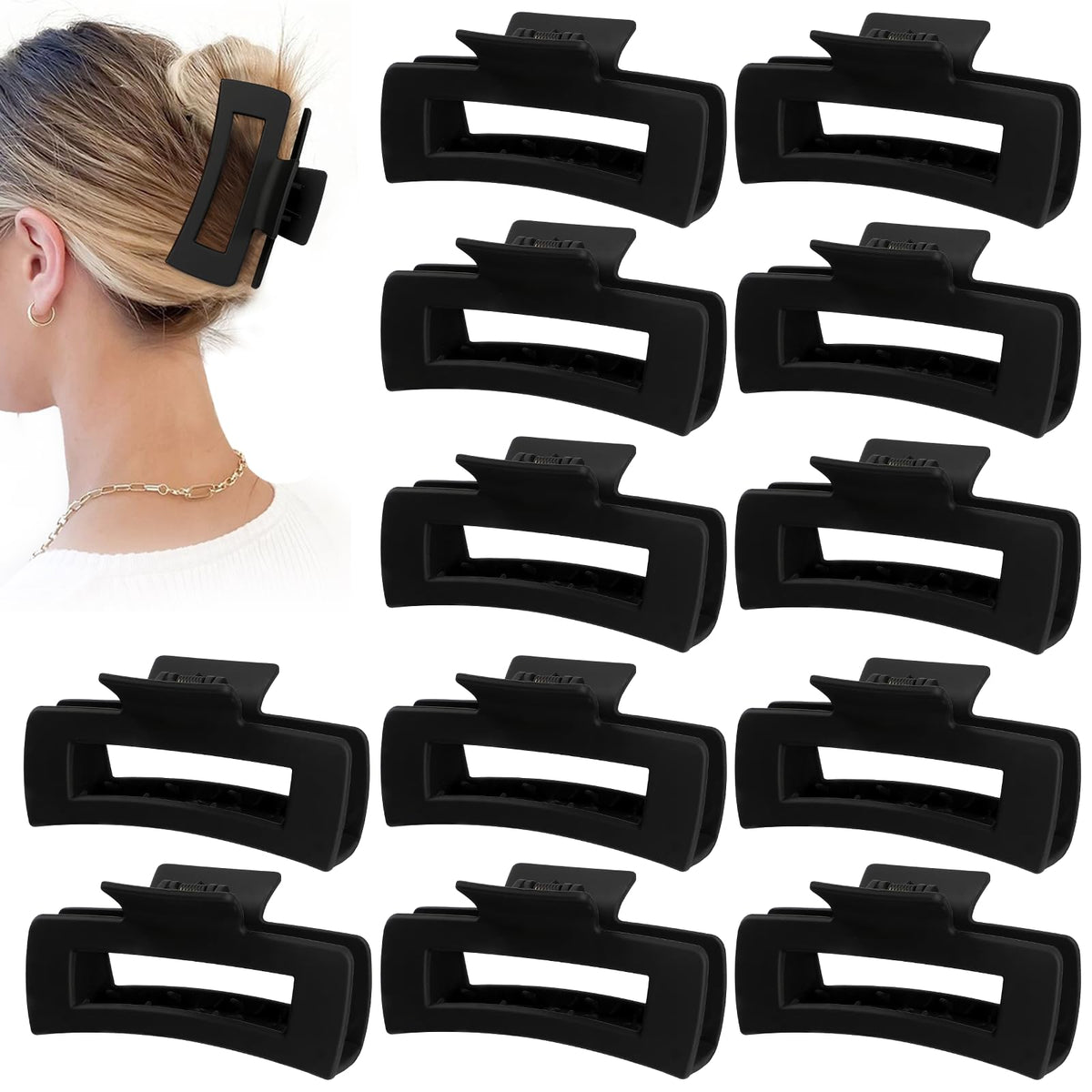 Sisiaipu 4.1 Inch Large Hair Claw Clips 12 Pcs Big Claw for Thick Hair Square Hair Clips Jumbo Jaw Clips Bulk Hair Accessories for women and Girls (Gold)