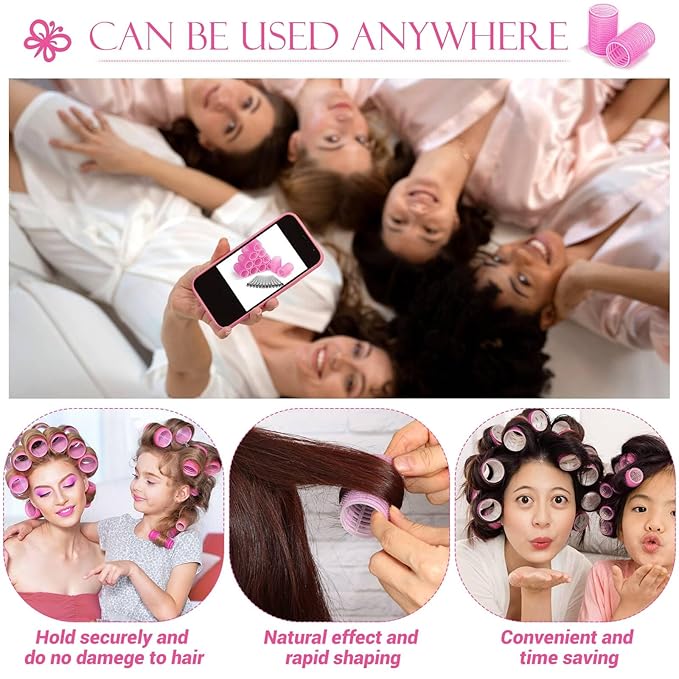 Hair Curlers Rollers, 12Pcs Hair Rollers Hair Curlers Self Grip Holding Rollers with 12 Pcs Hair Clips for Long Medium Short Thick Fine Thin Hair Bangs Volume