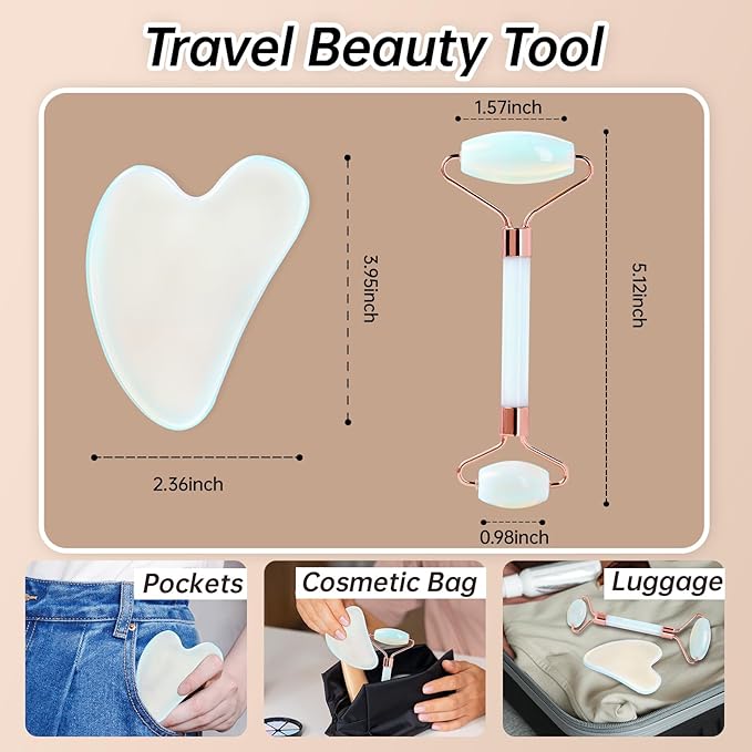 Olaemuo Jade Roller for Face, Opal Gua Sha Set Facial Massgae Tools