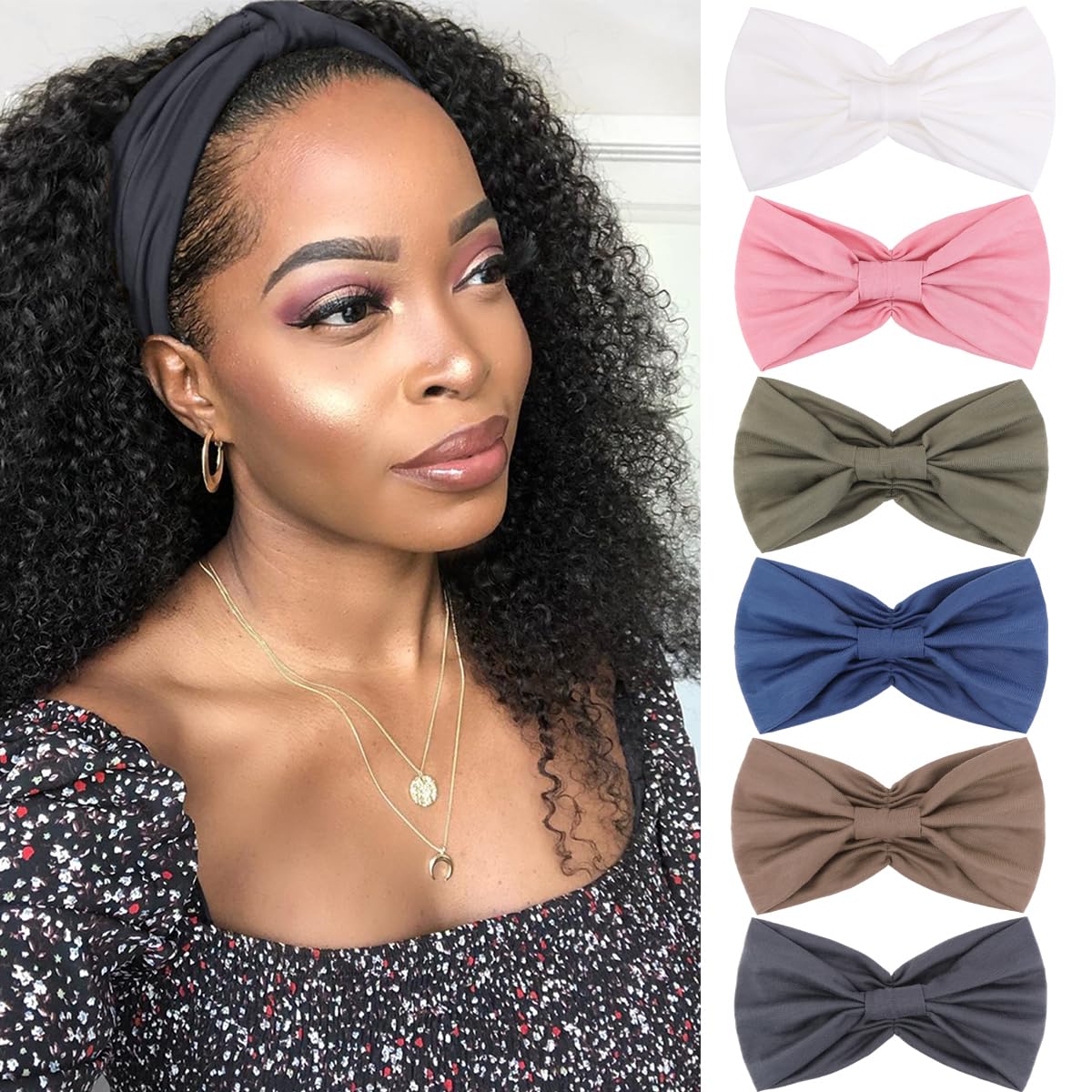 Kachanaa 6 Packs New Wide Headbands for Women,Non-Slip Thick Soft Elastic Bandeau Hair Bands Yoga Workout Running Sweat Makeup Hair Wraps Hair Accessories