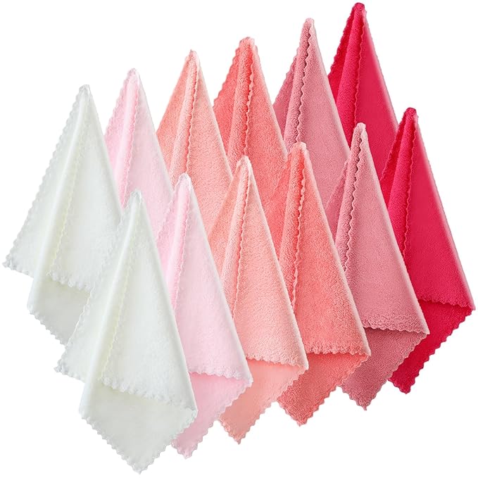 Syhood 12 Pieces Face Wash Cloth 12 x 12 in Makeup Remover Cloths Towel Coral Velvet Facial Microfiber Soft Fast Drying Facial Cleansing Towel for Face(Pink Colors)