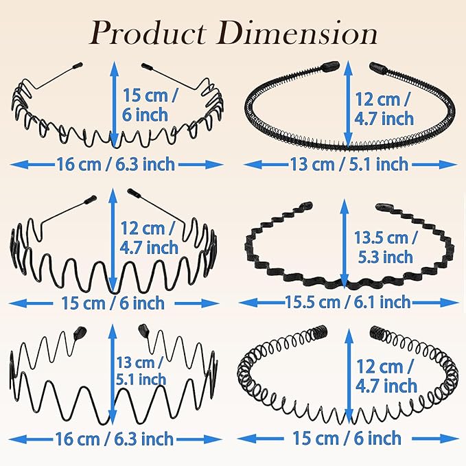 Unisex Metal Headband - Adjustable unisex wavy metal headband, Black Serrated Hairband, Simple Spring Hairband with Anti-Slip Design for Sports and Daily Use. (10 Pack)