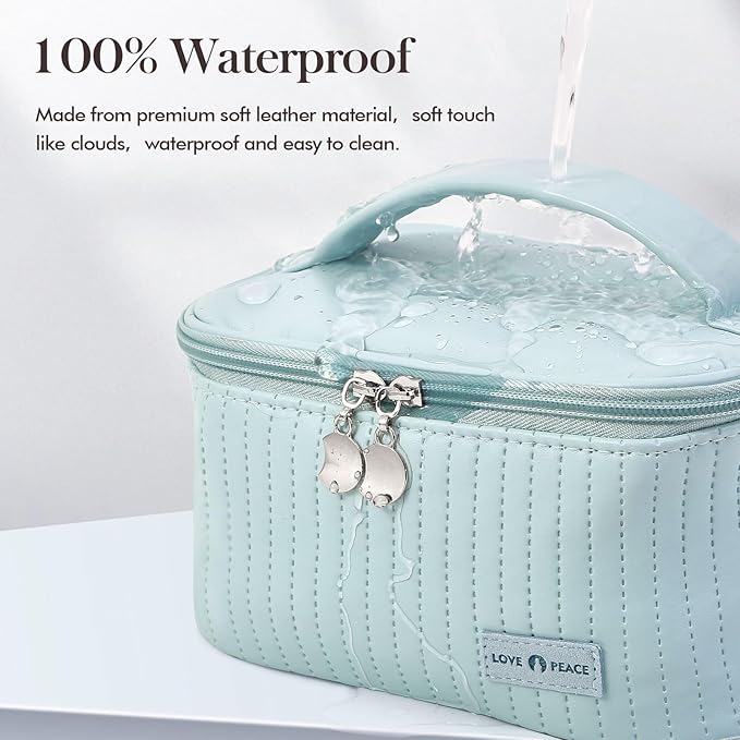 Yuilgdo Makeup Bag Travel Cosmetic Bag, Large Capacity Makeup Organizer Bag and Storage, Portable PU Leather Pouch Toiletry Bag Make up Organizer, Cosmetic Bags for Women