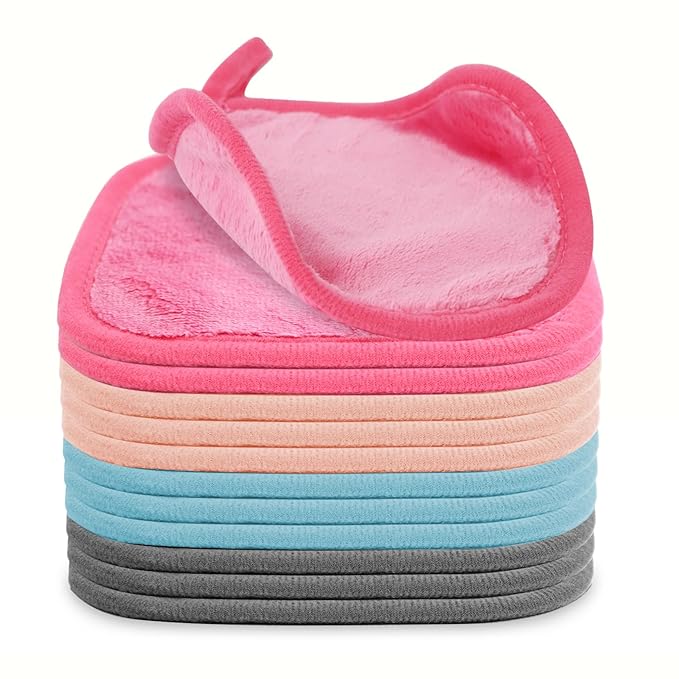Puomue Makeup Remover Cloth 12 Pack, Ultra Soft and Reusable Microfiber Makeup Remover Towels for All Skin Types, Perfect Face Towels for Women, 6 Inch X 6 Inch, Multicolor