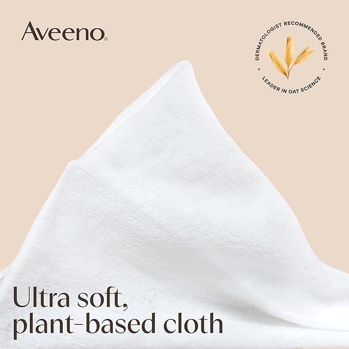 Aveeno Calm + Restore Unscented Makeup Remover Face Wipes, Fragrance Free Facial Cleansing Towelettes with Oat Extract & Calming Feverfew Leave Skin Feeling Soothed, Alcohol Free, 25 ct