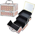 Faquenc Makeup Case with Lighted Mirror - Shiny Gold Hard Makeup Train Case with 3-Color LED Mirror, Portable Makeup Organizer Box for Women & Travel, Aluminum Cosmetic Case with Lock