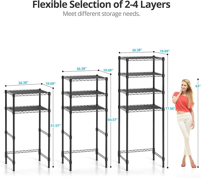 Mini Fridge Stand with Adjustable Shelf, 2 Tier Storage Rack Organizer for Refrigerator & Microwave, Storage Shelves and Space Saver for Dorm Room, Office, Kitchen, Apartment, Garage, Black