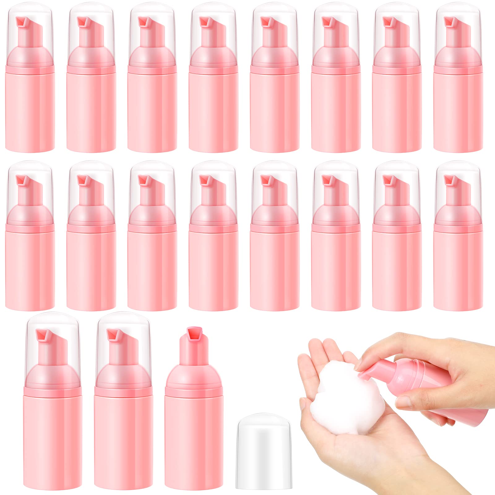 24 Pcs Foam Pump Bottles 1 Oz/ 30 ml Plastic Mini Empty Dispenser Travel Soap Foaming Bottles for Refillable Hand Sanitizer Lash Shampoo(Pink)