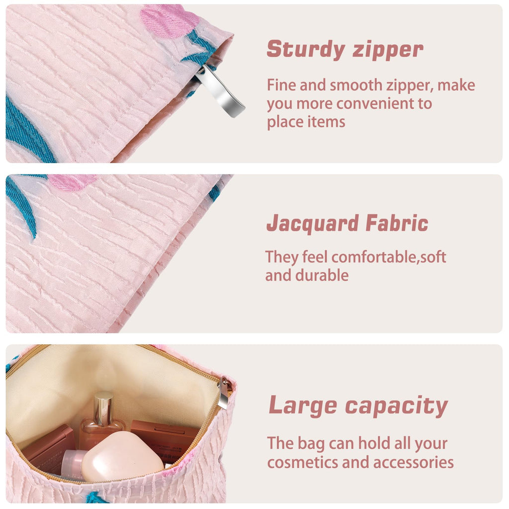 ZLFSRQ Lace Flower Makeup Bag Travel Cute Floral Cosmetic Bags for Women Large Toiletry Pouch Zipper Cosmetic Pouch for Purse Aesthetic Make up Organizer Bag Portable Toiletry Bags