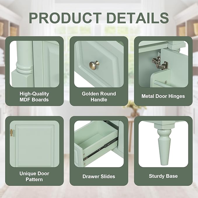 Harper & Bright Designs 30" Bathroom Vanity with Sink, Free Standing Bathroom Vanity Set with Flip Drawer, 2 Drawers, and Adjustable Shelf, Wood Storage Cabinet with Ceramic Basin for Bathroom, Green