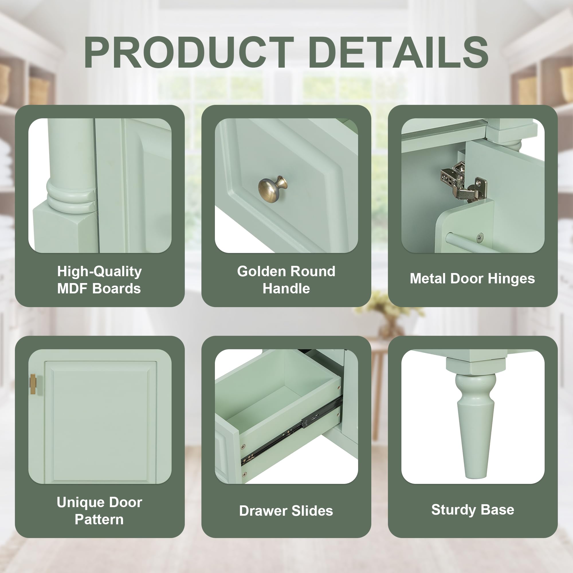 Harper & Bright Designs 30" Bathroom Vanity with Sink, Free Standing Bathroom Vanity Set with Flip Drawer, 2 Drawers, and Adjustable Shelf, Wood Storage Cabinet with Ceramic Basin for Bathroom, Green