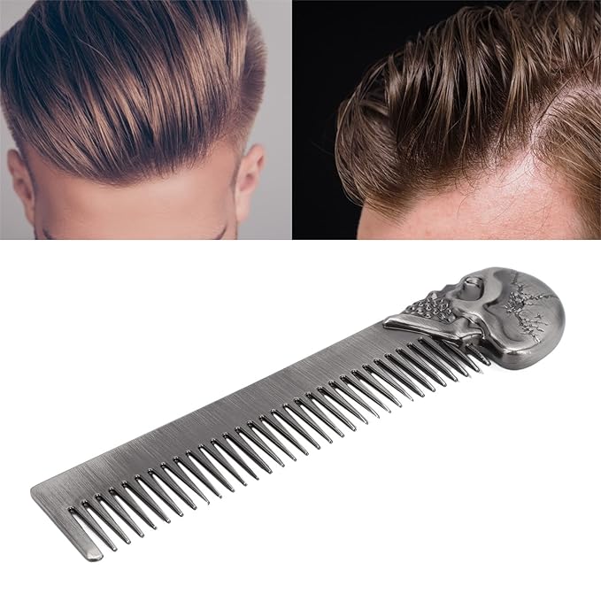 Haosie Pocket Beard Comb, 5.79in Skull Pattern Hair Comb for Men, Smooth Oil Hair Styling Travel Comb for Hair Beard Home Salon
