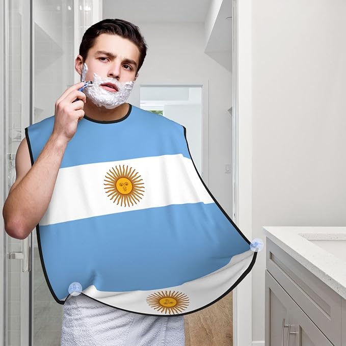 NOUZU Argentine Flag Print Beard Bib Apron For Men, Beard Hair Catcher For Men Shaving Trimming,Beard Cape Cloth