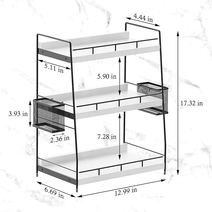 BSTSLL Bathroom Counter Organizer,Bathroom Countertop Organizer with Baskets,Vanity Organizers,Counter Shelf,Countertop Storage, Makeup Organizers(White)