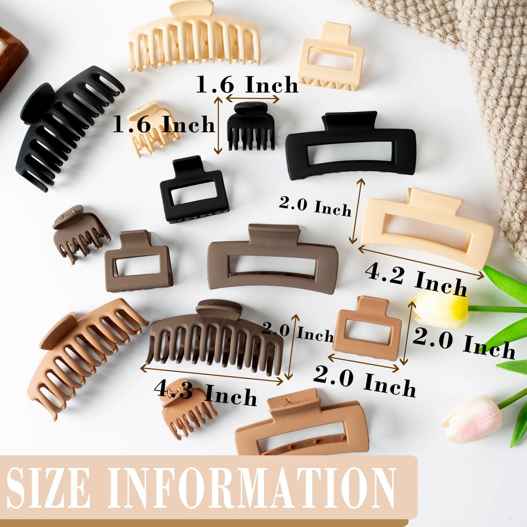 16 PCS 4.4" Large Hair Clips,Claw Clips,FDBJulyy Hair Clips for Women & Girls,4 Styles 4 Colors 16 Pack Strong Hold Matte Claw Hair Clip for Women Thick Hair & Thin Hair, 90's Vintage