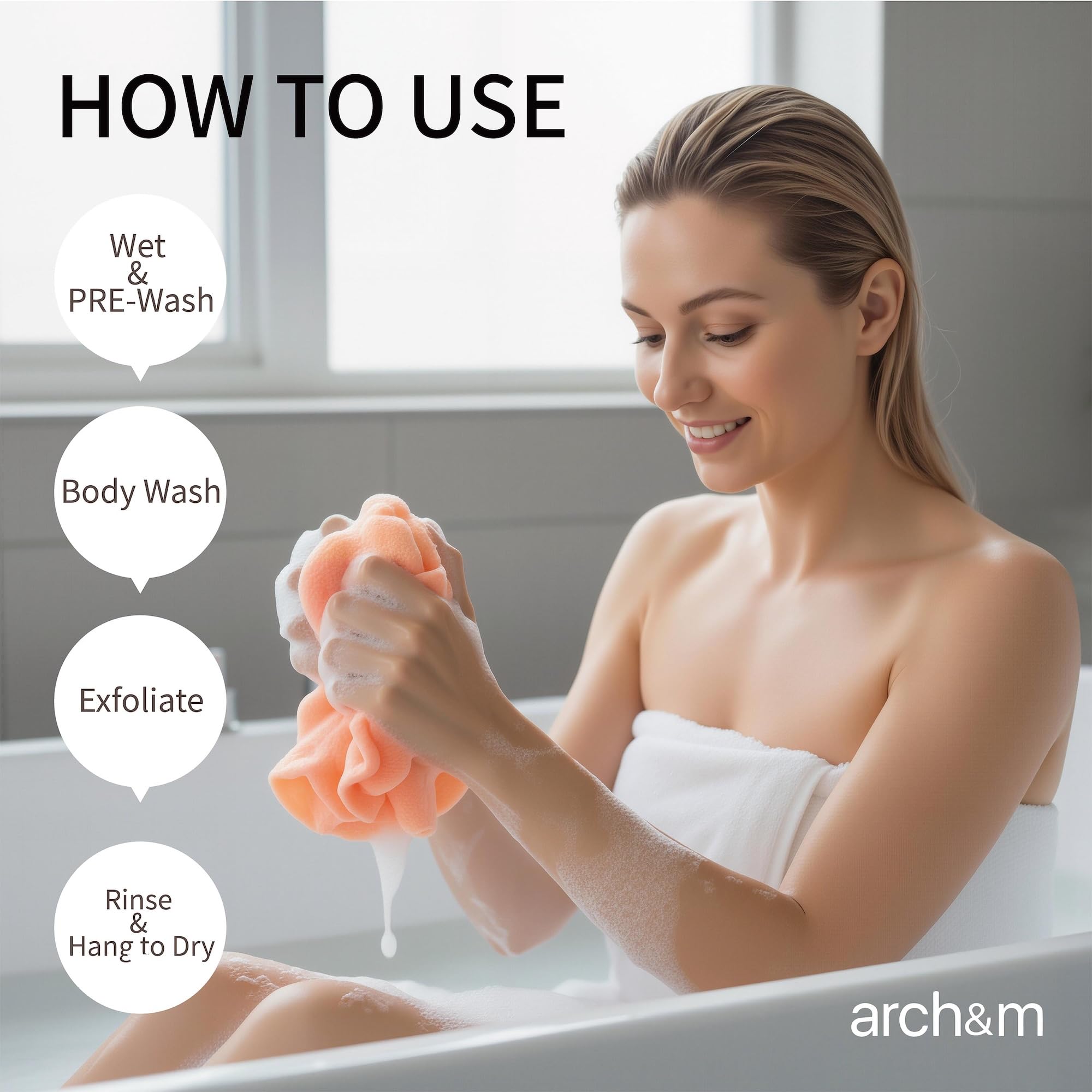 ARCH&M Back Scrubber & Exfoliating Washcloth, 3 Pack