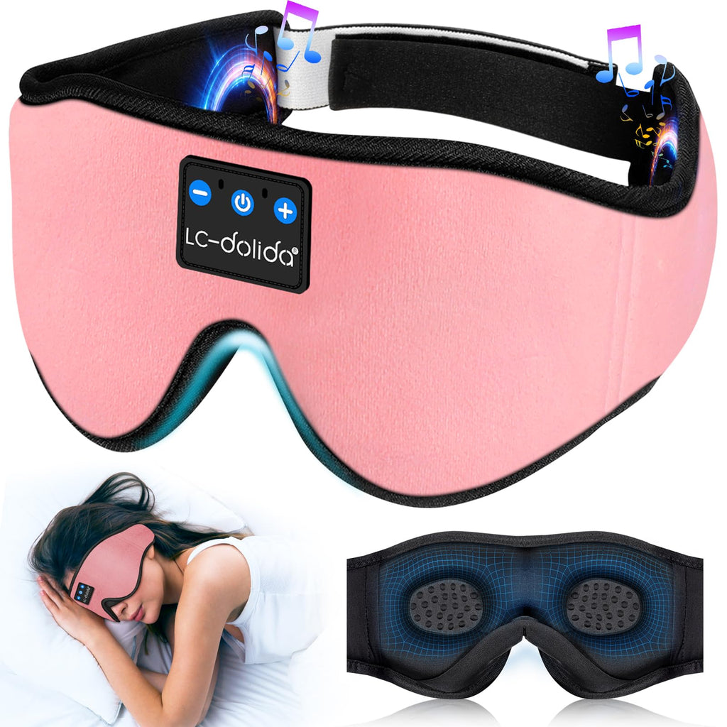 LC-dolida Sleep Headphones, Sleep Mask Bluetooth Wireless Music Eye Mask, Sleeping Headphones for Side Sleepers Sleep Mask with Bluetooth Headphones Ultra-Thin Stereo Speakers Perfect for Sleeping