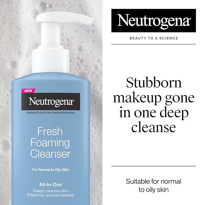 Neutrogena Fresh Foaming Facial Cleanser, All-In-One Makeup Remover Face Wash for Normal to Oily Skin Deeply Cleanses & Removes Waterproof Makeup, Soap-Free, Non-Comedogenic, 8.5 fl. oz