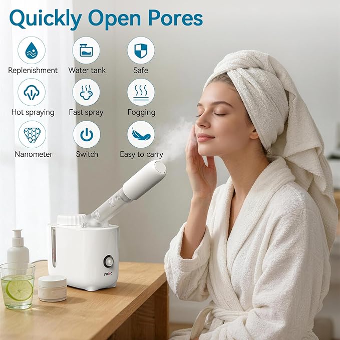 Fulog Facial Steamer Nano Ionic Face Steamer with 360° Rotating Arm, Esthetician Facial Steamer for Deep Cleaning, Portable Spa Facial Machine for Home Salon