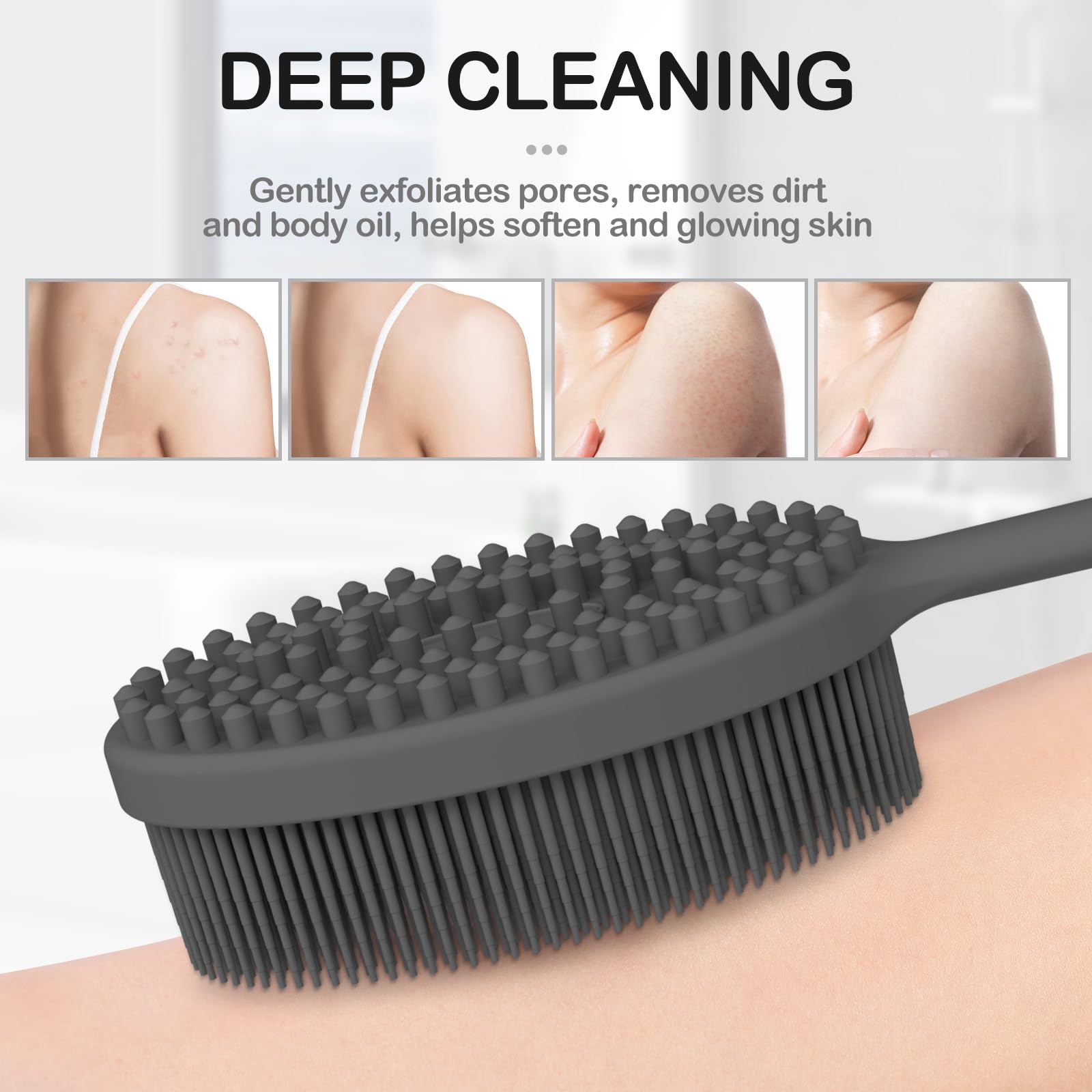 MateeyLife Silicone Body Scrubber Exfoliator with Handle, Gentle Back Scrubber for Shower, Bath Scrubber for Body