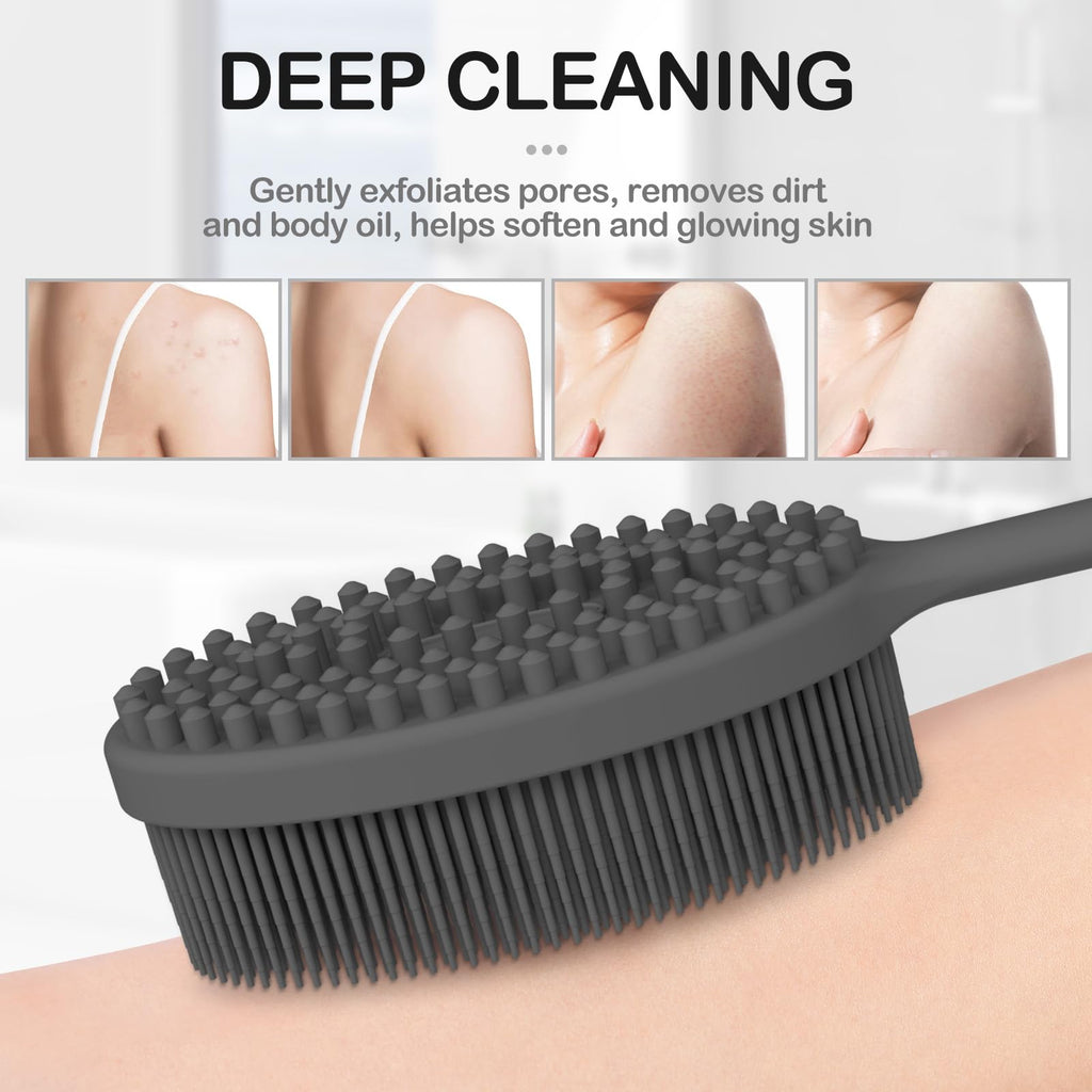 MateeyLife Silicone Body Scrubber Exfoliator with Handle, Gentle Back Scrubber for Shower, Bath Scrubber for Body