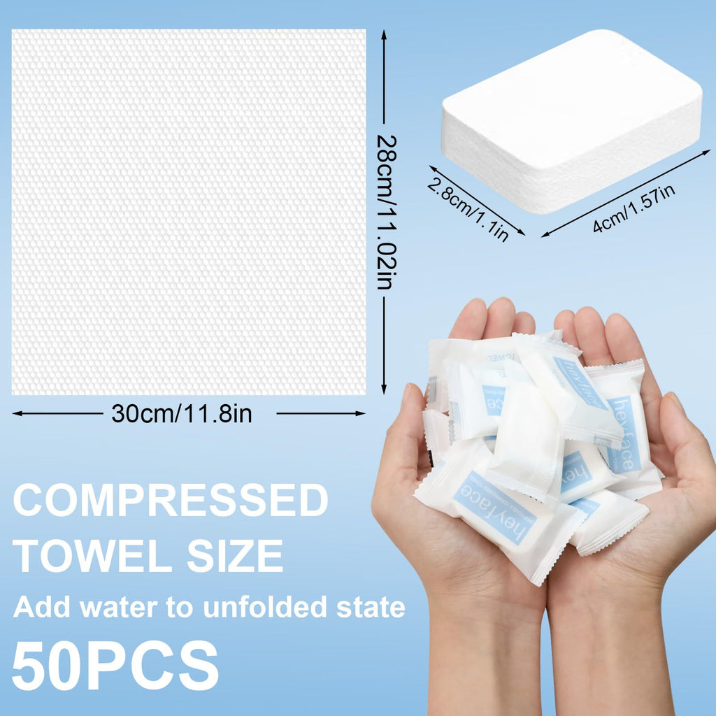 Heyface Compressed Towels Tablets (11.8" x11") 50 PCS Disposable Face Towel