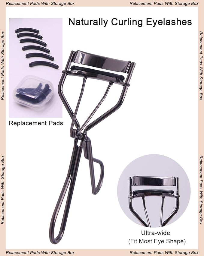 TPPICK Eyelash Curler Kit Metal Lash Curlers with Eyelashes Separator Comb Tools & 6 Replacement Refill Pads (Black)