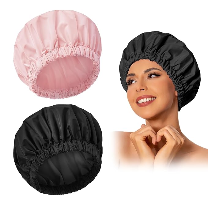 Edoneery Reusable Shower Caps for Women, Waterproof Long Hair Bonnet