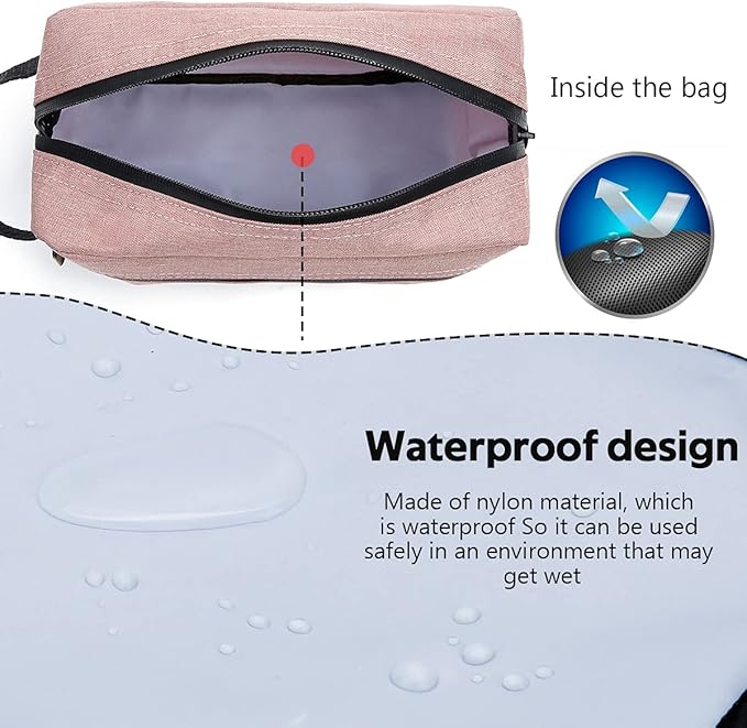 Travel Toiletry Bag for Women and Men, Water-resistant Shaving Bag for Toiletries Accessories, Foldable Storage Bags with Divider and Handle for Cosmetics Toiletries Brushes Tools (Pink)