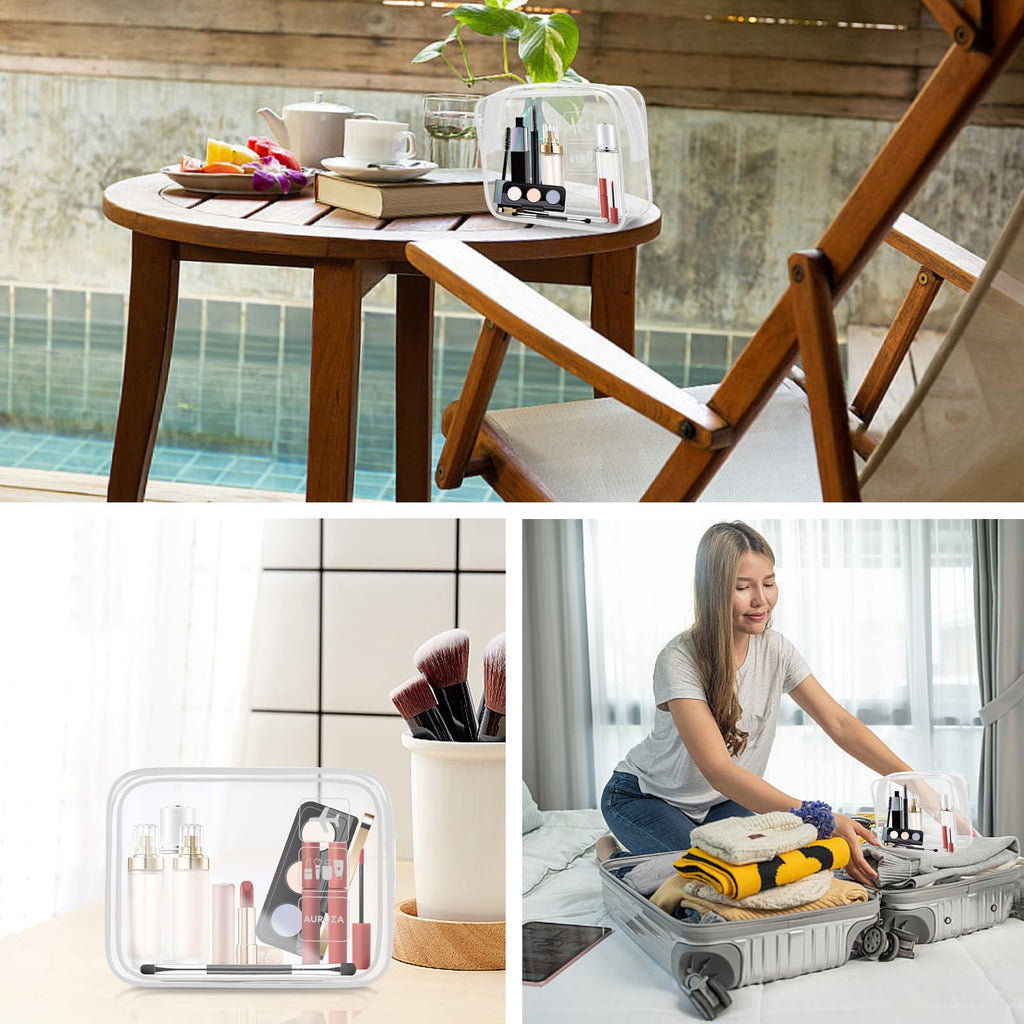 AURUZA 2 Pack Travel Toiletry Bag, Clear Makeup Bag, TSA Approved Cosmetic Bag with Zipper, Clear Organizer Carry on Bag for Women, PVC Cosmetic Pouch