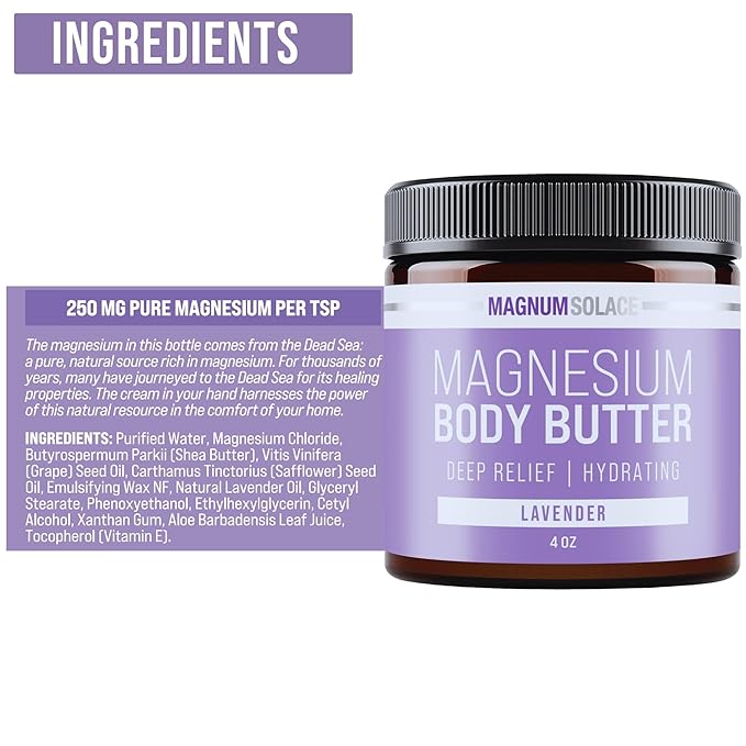 Magnum Solace Magnesium Body Butter - Nighttime Magnesium Cream - Lightly Scented (Lavender)