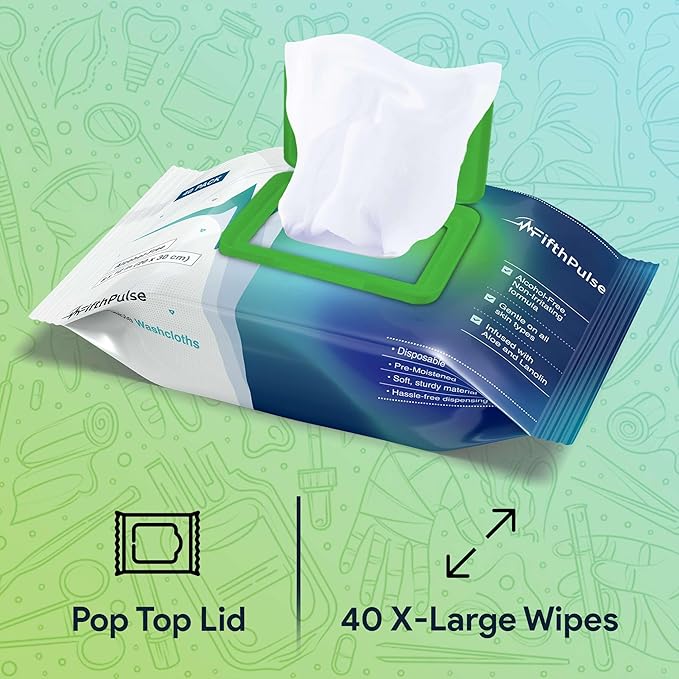 Disposable Body Wipes For Adults 40 Count -Premoistened Washcloths For Elderly Bathing Infused With Aloe and Lanolin -Alcohol-Free Adult Wet Wipes, Extra Large 8” x 12” Wash Cloth