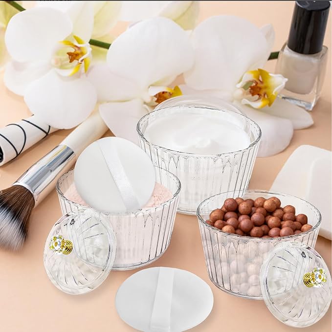 6 Pcs Body Face Plastic Powder Puff and Container Dish 3.15 inche Fluffy Soft Large Powder Puff for Women