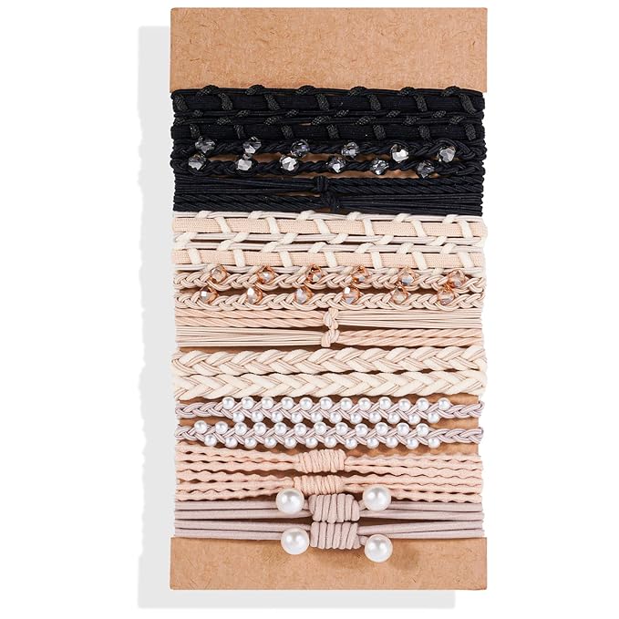 Lolalet Hair Ties Bracelet - Boho Elastics Bands, Soft Braided Thick Ponytail Holder for Thin Long Curly Hair - 20 Pcs, Style C
