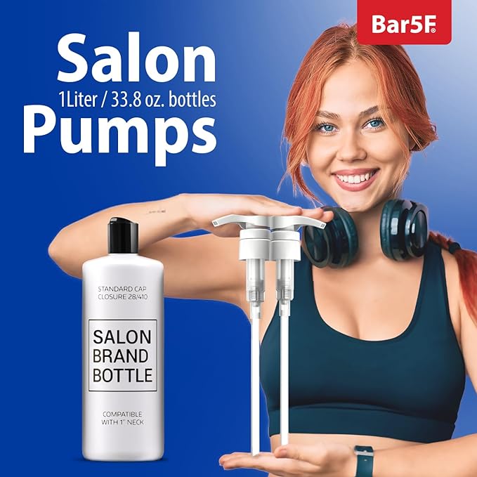 Bar5F Pumps for Shampoo and Conditioner Bottles, Salon-Brand Liters, 2 Pack