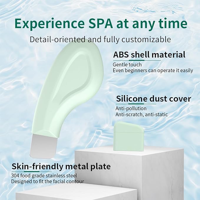 Vangines Blackhead Remover Tool, Stainless Steel Face Scraper, Manual Skin Scrubber Face Spatula with Silicone Cover for Nose, Chin and T-Zone, Skin Care Tool for Men and Women(Green
