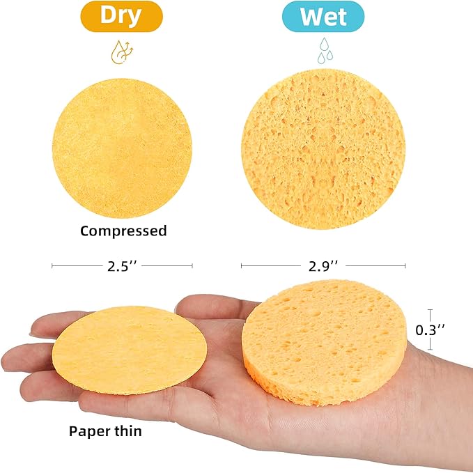 120-Count Compressed Facial Sponges|Kickleen 100% Natural Cellulose Cosmetic Spa Sponges for Daily Facial Cleansing|Makeup And Mask Removal|Exfoliating|Skin Massage|Pore Exfoliation (120Count(Yellow))