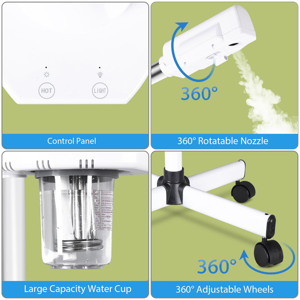 Saicool 2 in 1 Facial Steamer 5X Magnifying Lamp - Hot Ozone Spa Machine, Mist Face Salon Beauty Skin Care Equipment