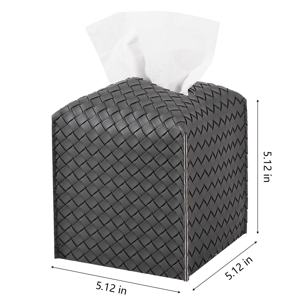 Tissue Box Cover Square Leather Facial Paper Holder, Dark Gray