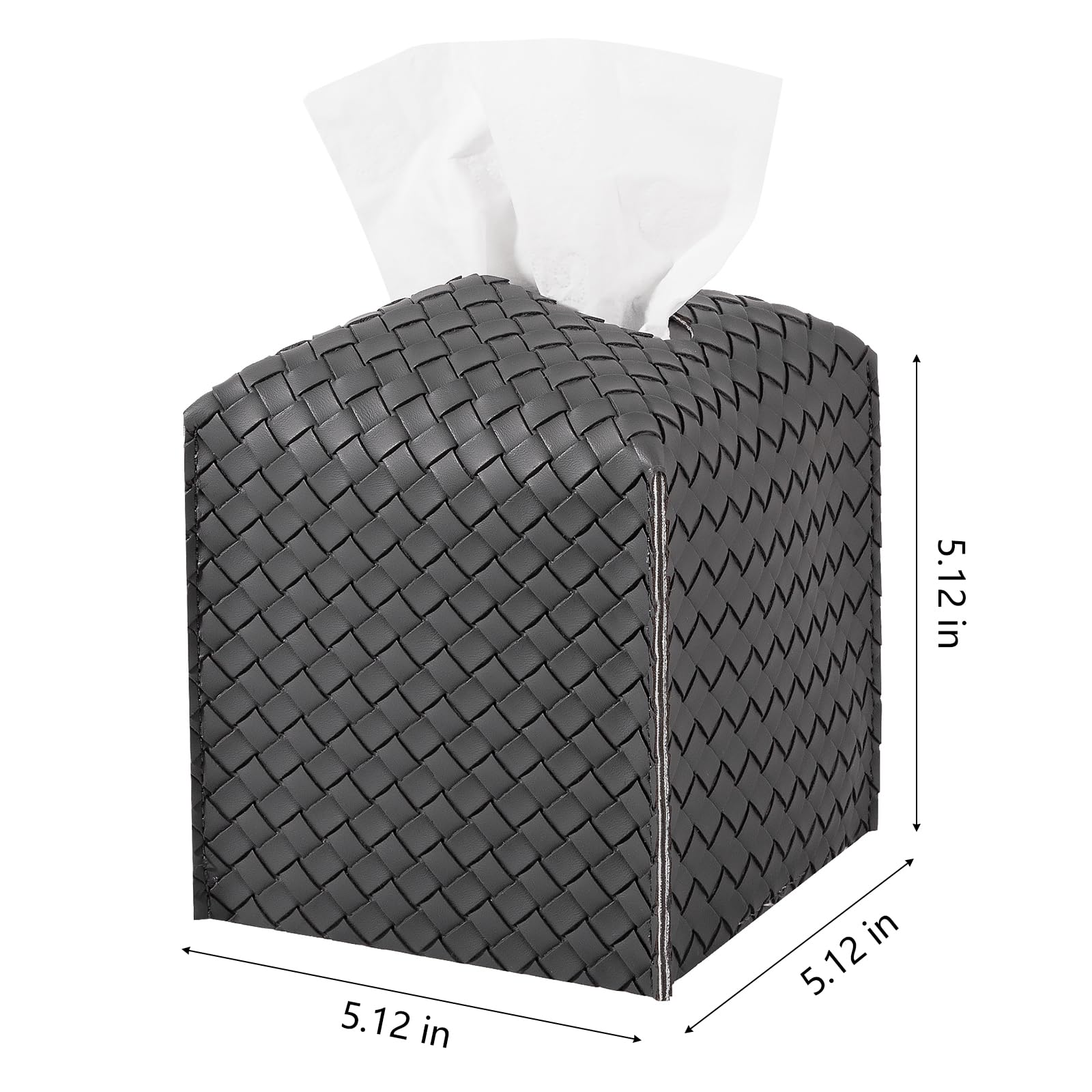 Tissue Box Cover Square Leather Facial Paper Holder, Dark Gray