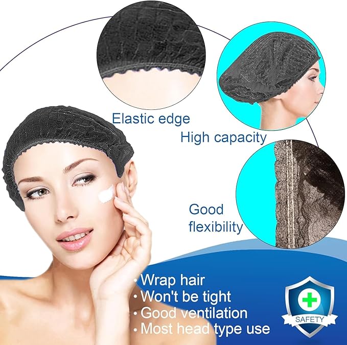 Disposable Bouffant Caps 100pcs,24inches Hair Net, Elastic Dust Cap for Food Service,Salon,Spa,Kitchen Head Cover