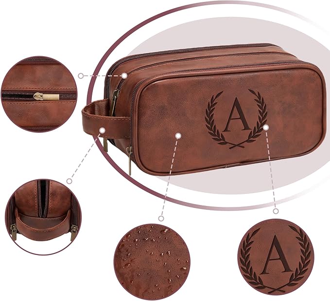 Janhavi Makeup Bag, Groomsmen Gifts, Travel size Toiletries Bag Waterproof, Cruise Ship Essentials, Travel Bag Expandable, Men's Accessories Storage, Travel Essentials Men (Medium, Red Brown, V)