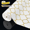 Shelf Liners for Kitchen Cabinets 17in x 30FT Non Adhesive Drawer Liner Gold Quatrefoil Thickened Shelf Liner Paper Strong Non-Slip Easy to Clean for Tool Box Refrigerator with Knife and Tape Measure