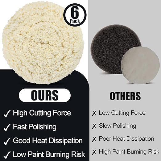 12 PCS Wool Buffing Polishing Pads 7 Inch, Natural Wool Cutting Pads with Hook and Loop Backing Compound & Polishing for Automotive Car Boats Glass Furniture Repair
